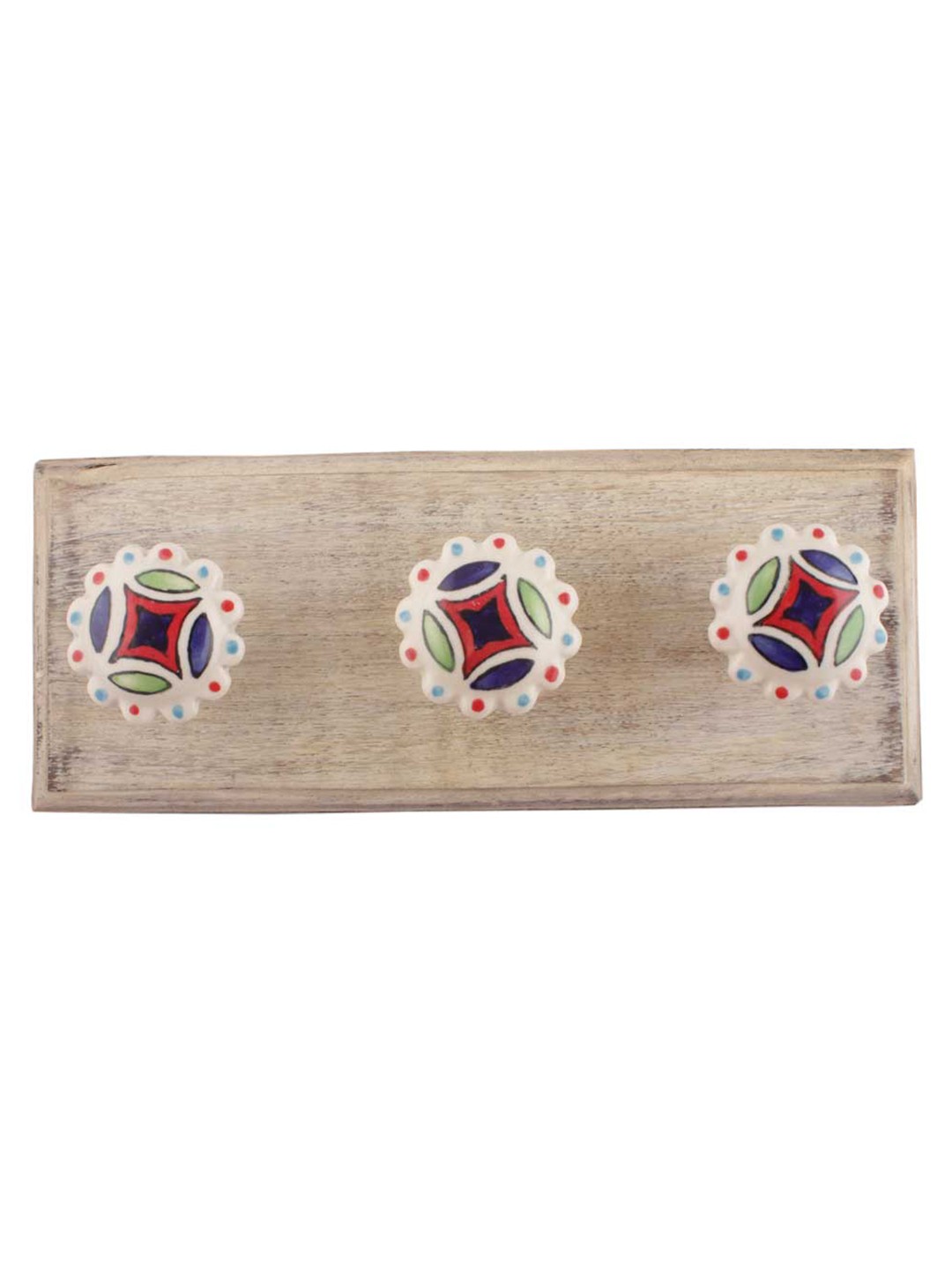 

Indianshelf Green & Beige Floral Printed Wall Hooks Holder, Blue