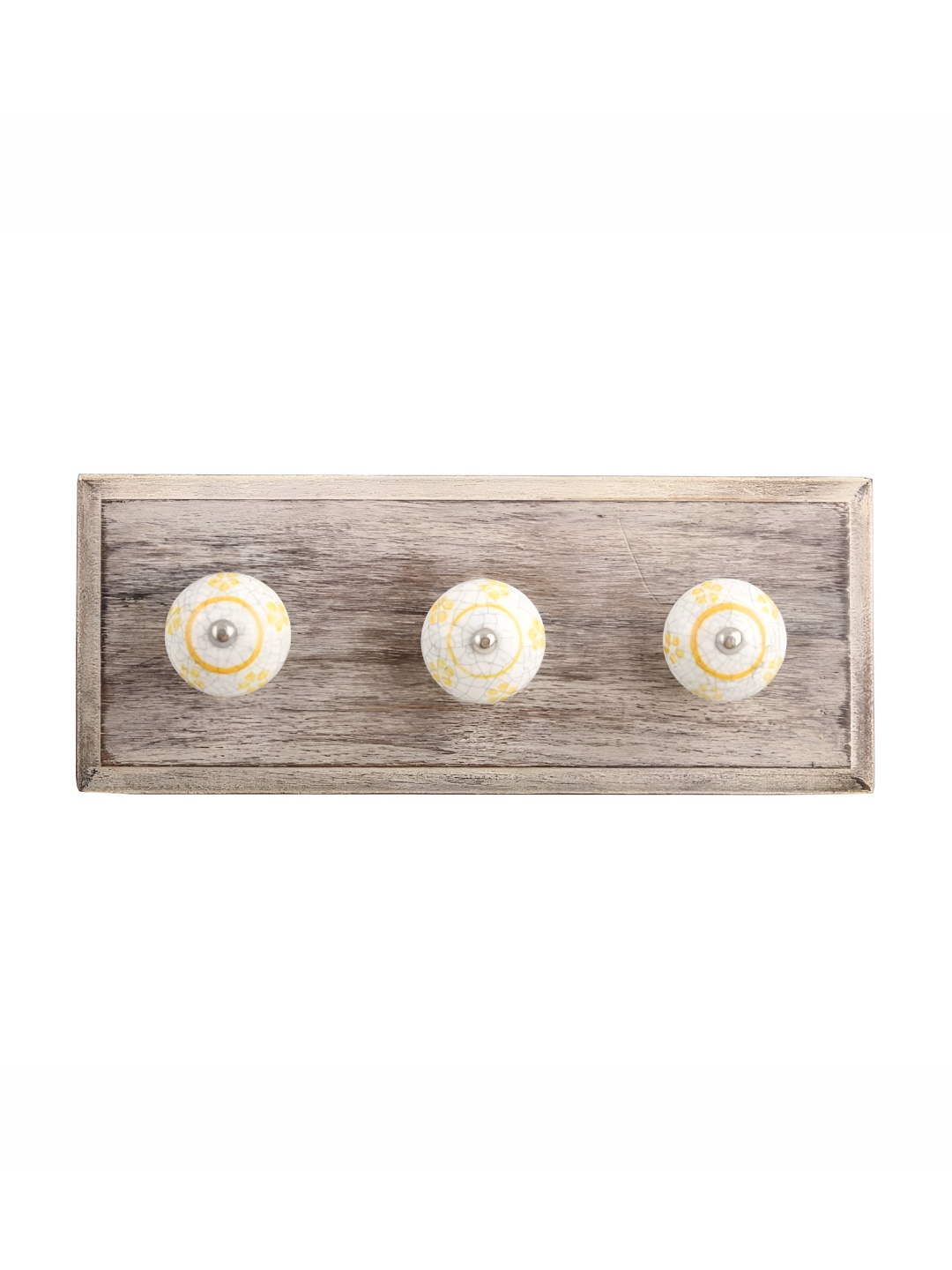 

Indianshelf White & Yellow Crackle Design Wooden Wall Hook