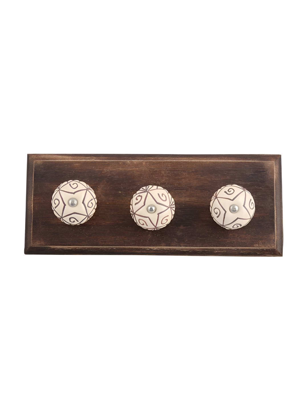 

Indianshelf Brown & Cream-Coloured Floral Etched Melon Rectangle Shape Wooden Wall Hook