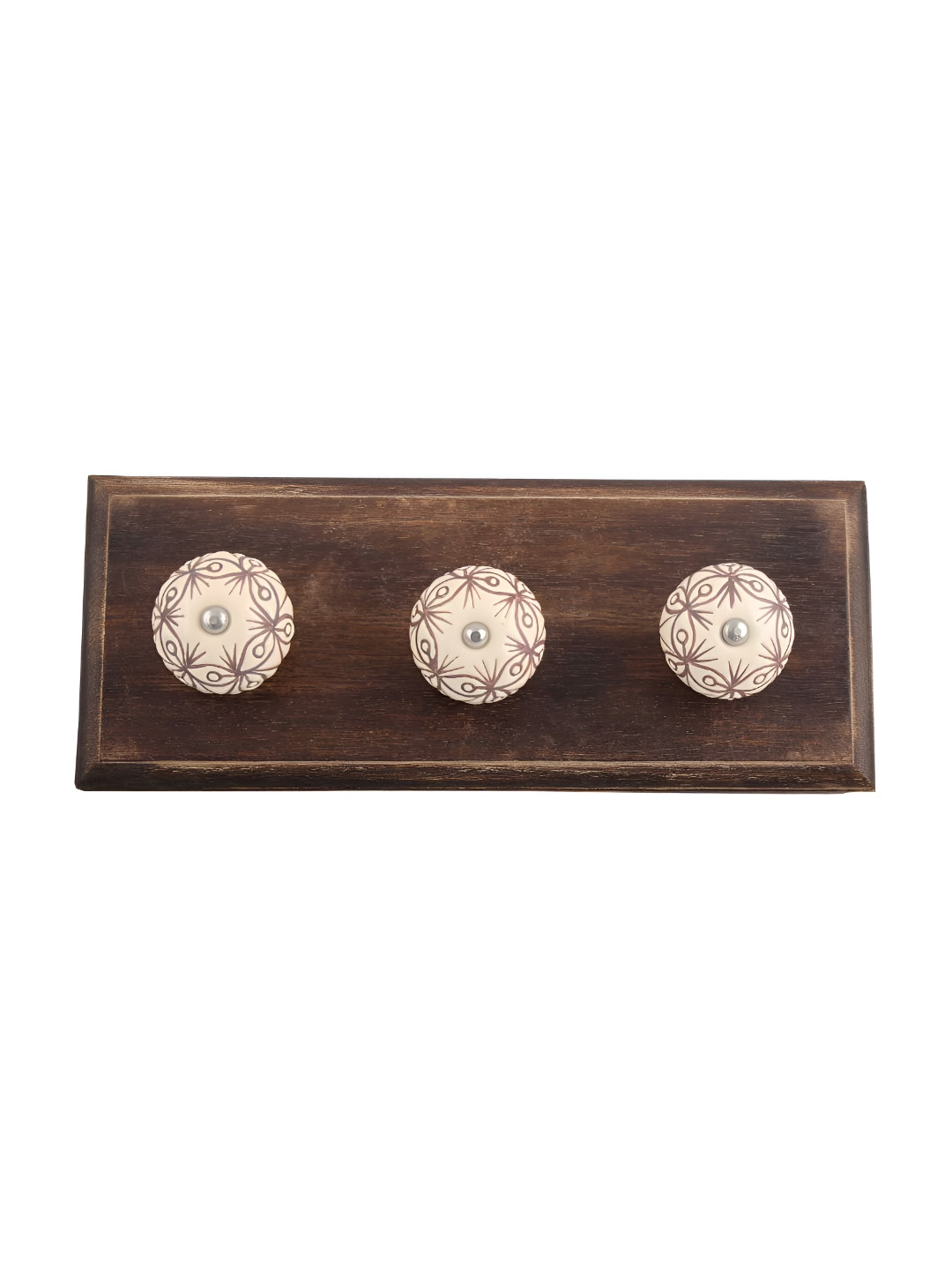

Indianshelf Cream & Brown Floral Wooden Wall 3 Hooks Key Holder