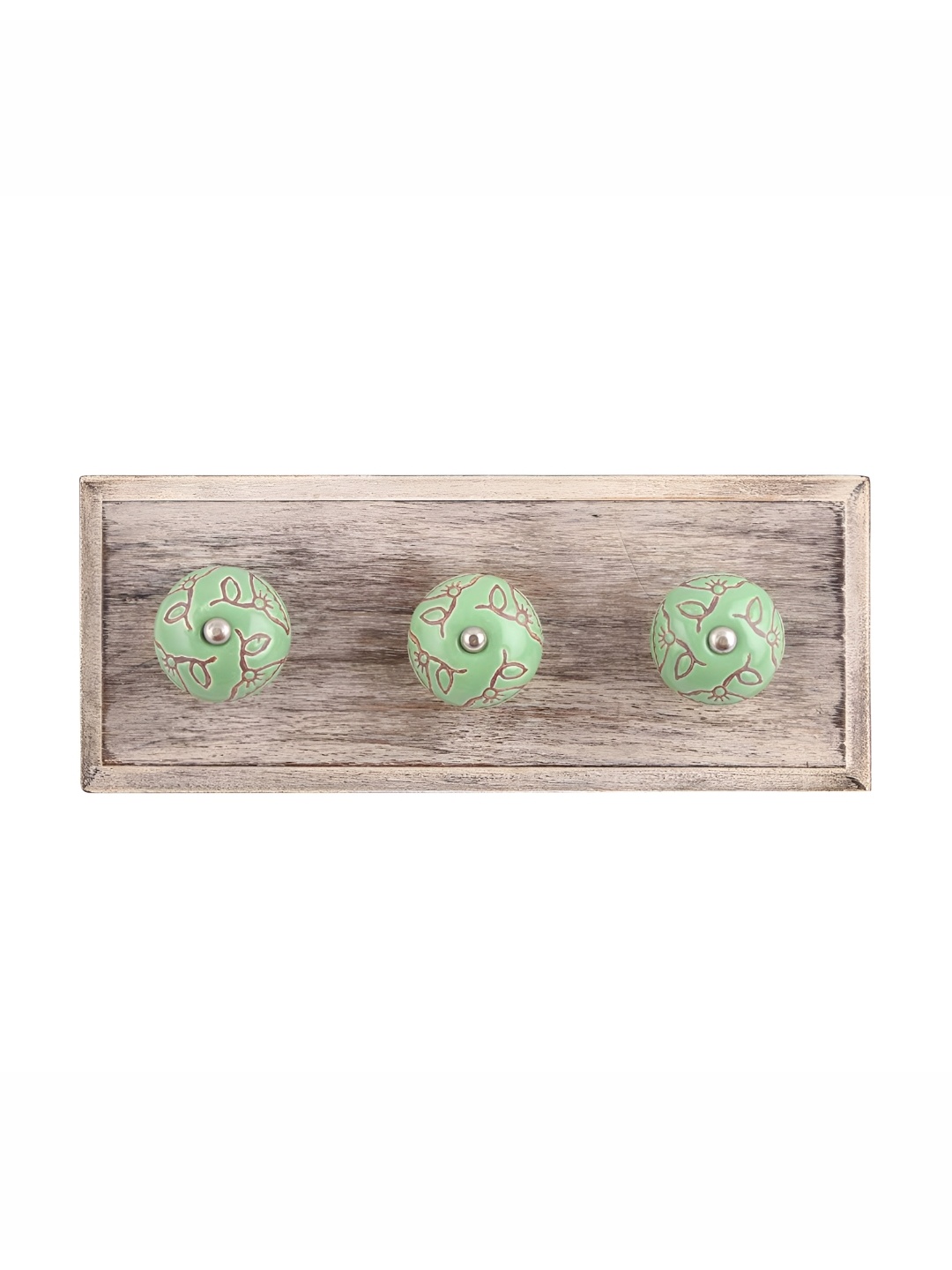 

Indianshelf Green & Brown Floral Wooden Wall 3 Hooks Key Holder