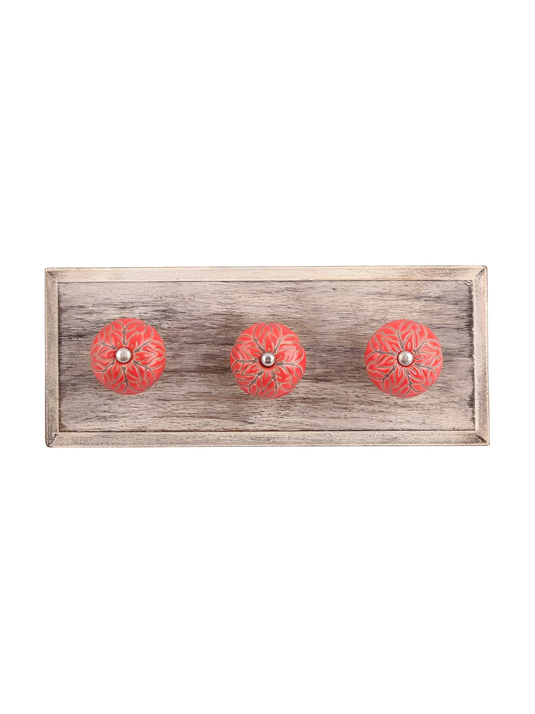 

Indianshelf Red & Brown Etched Floral Wooden Wall Hook Key Holder