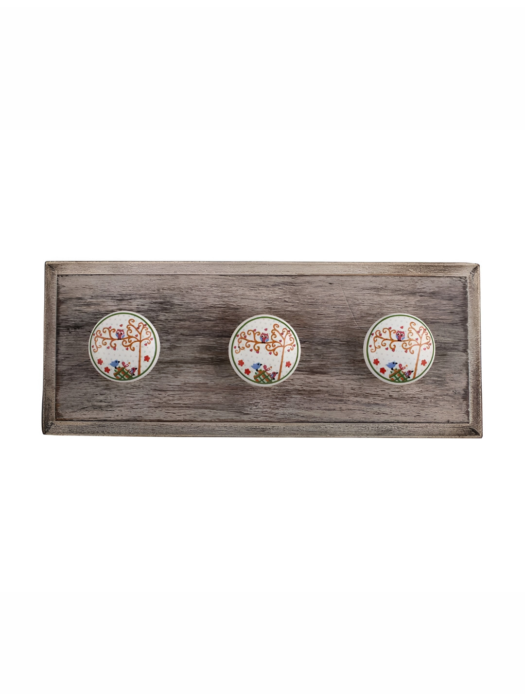 

Indianshelf Brown & White Birds Printed Melon Rectangular Shaped Wooden Wall Hook, Beige