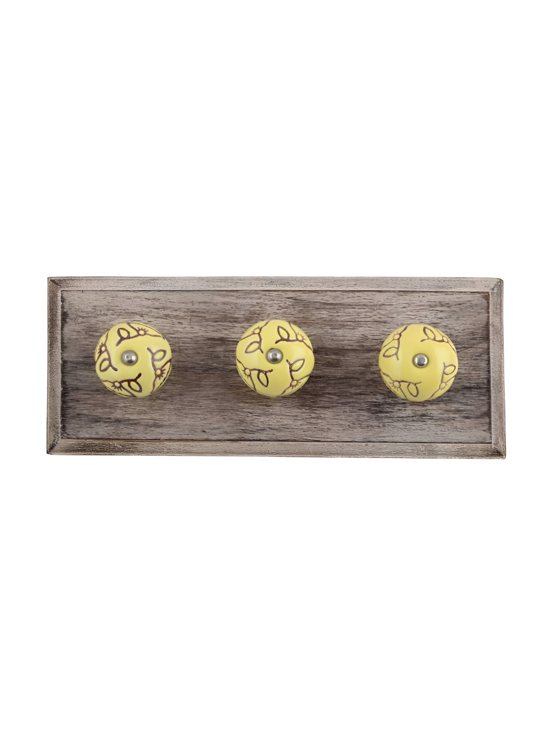 

Indianshelf Beige & Yellow Floral Etched Melon Rectangular Shaped Wooden Wall Hook