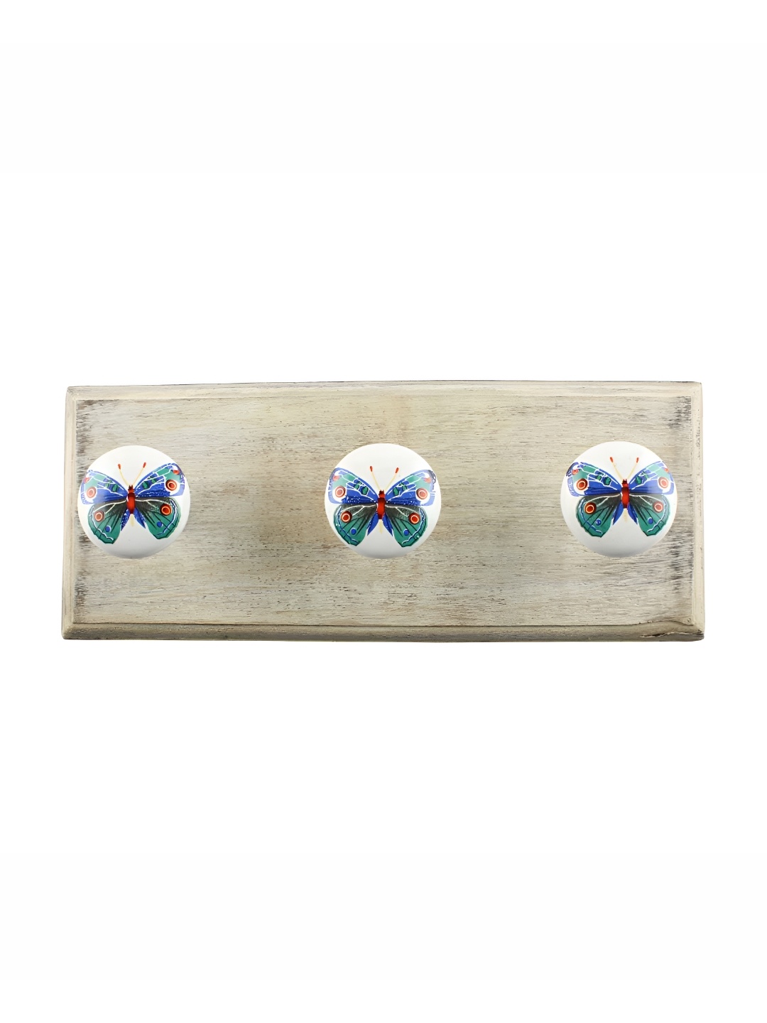

Indianshelf White & Blue Butterfly Printed Wooden Wall Hook Key Holder
