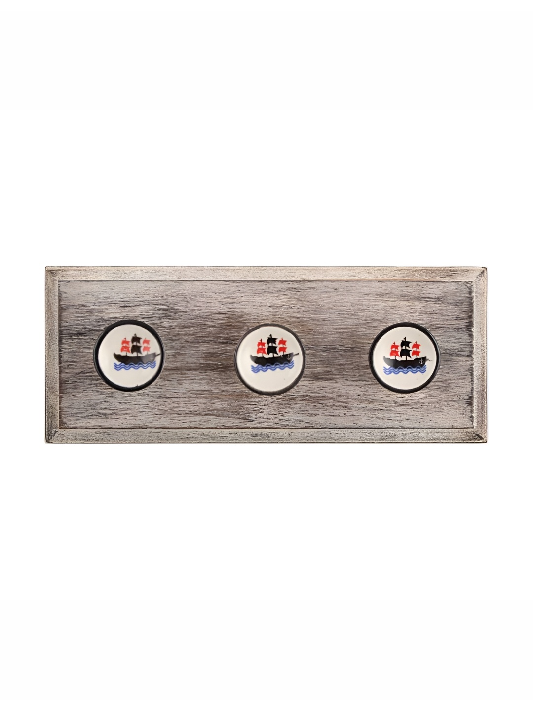 

Indianshelf White & Black Boat Printed Wooden Wall Hook