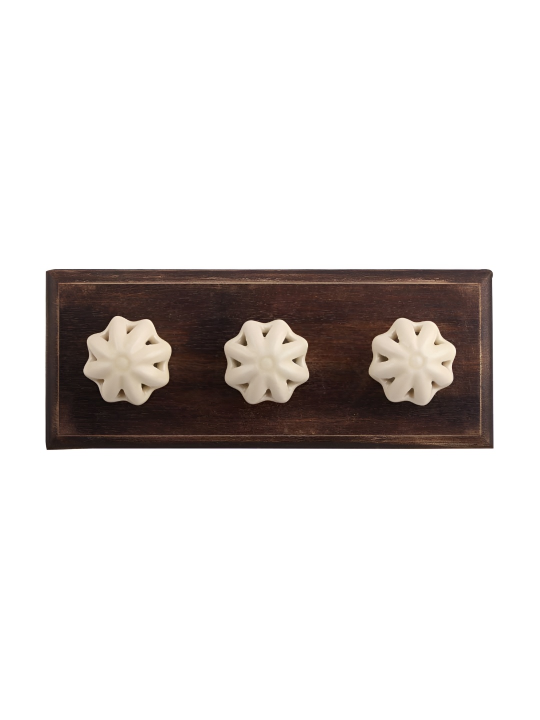 

Indianshelf Brown & White Floral Daffodil Melon Rectangle Shape Wooden Wall Hook, Cream