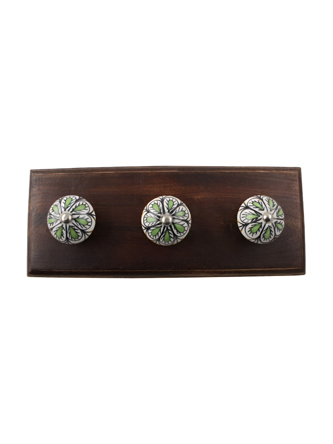 

Indianshelf Brown & Green Floral Printed Melon Rectangle Shape Wooden Wall Hook