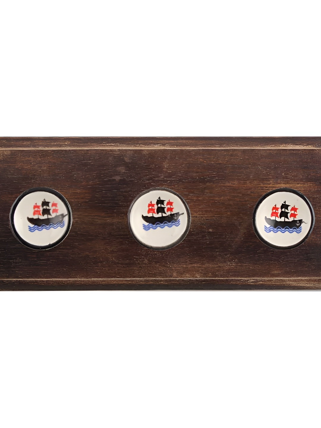 

Indianshelf Brown & Black Boat Printed Wooden Wall Hooks Holder