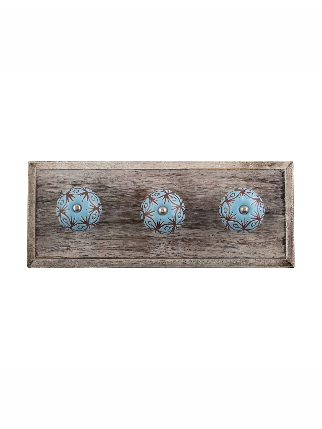 

Indianshelf Turquoise Blue & Brown Etched Floral Wooden Wall Hooks