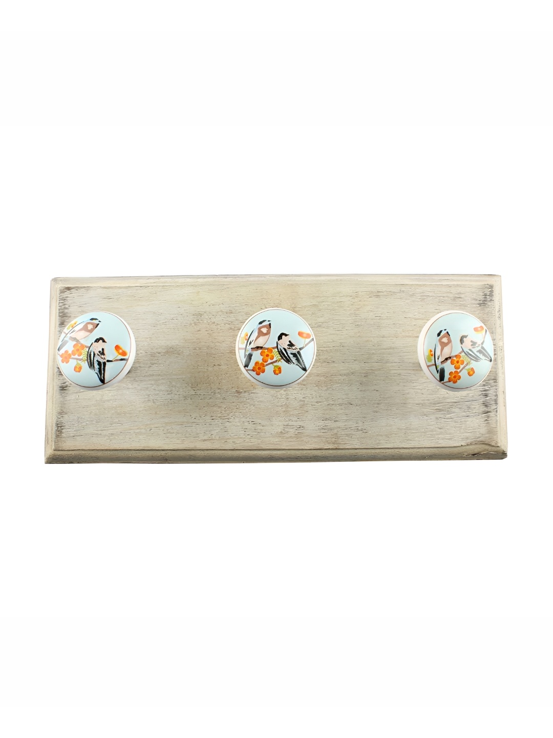 

Indianshelf Blue & Orange Birds Printed Wooden Wall Hooks