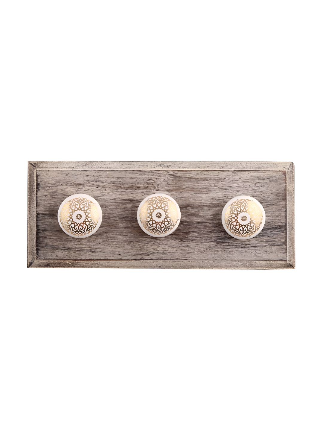 

Indianshelf White & Gold Toned Floral Wooden Wall Hooks