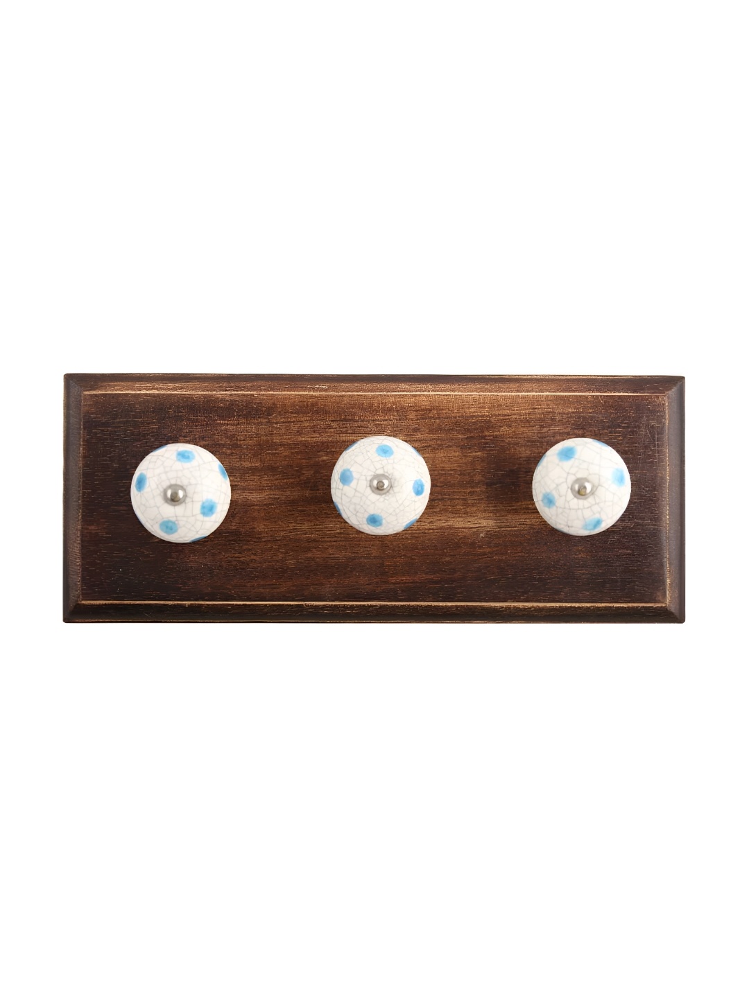 

Indianshelf White & Blue Crackle Dot Design Wooden Wall Hooks