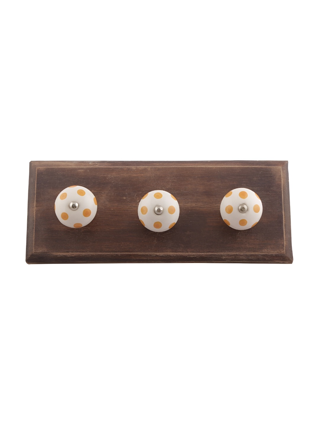 

Indianshelf White & Mustard Yellow Dotted Wooden Wall Hooks