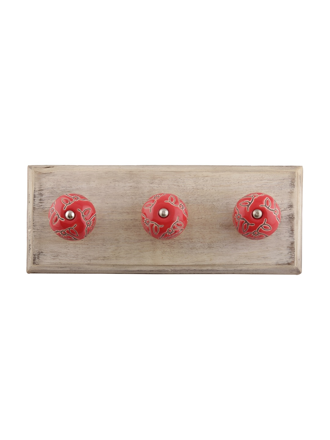 

Indianshelf Red & Beige Etched Floral Wall Hooks Holder