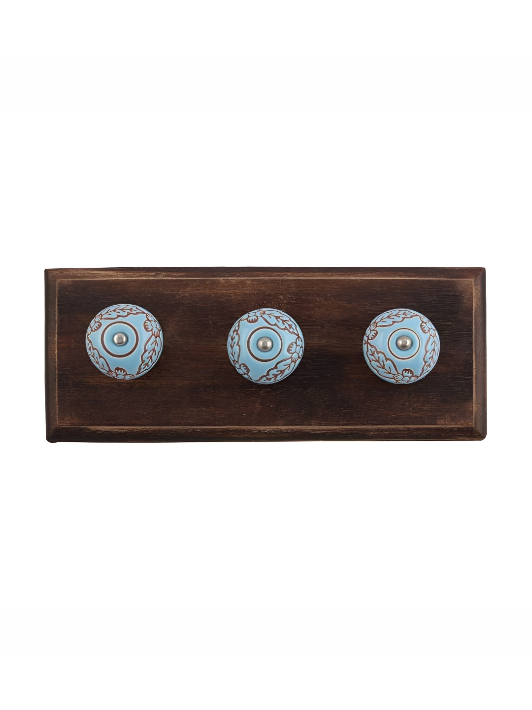 

Indianshelf Brown & Turquoise Blue Wooden Leaf Flower Wall Hooks Holder