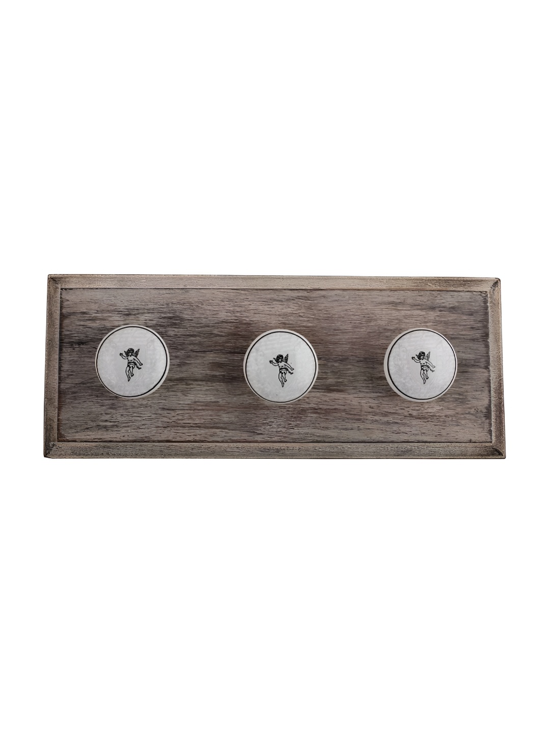 

Indianshelf Green & Beige Flying Man Printed Wooden Wall Hooks Holder, Black