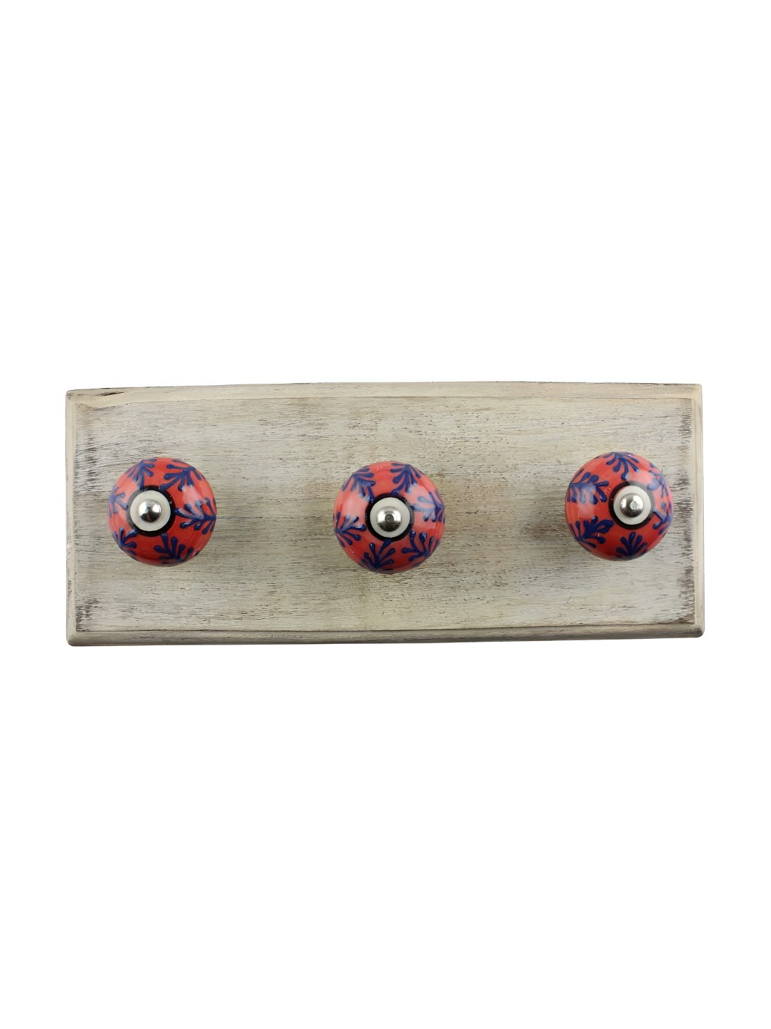 

Indianshelf Red & Beige Leaf Printed Wooden Wall Hooks Holder