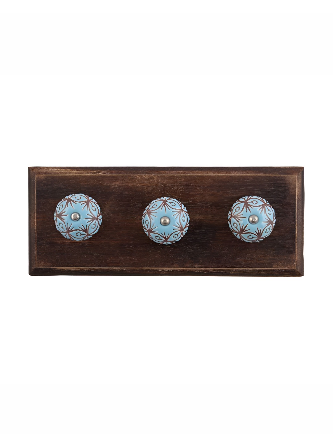 

Indianshelf Brown & Turquoise Blue Floral Etched Wooden Wall Hooks Holder