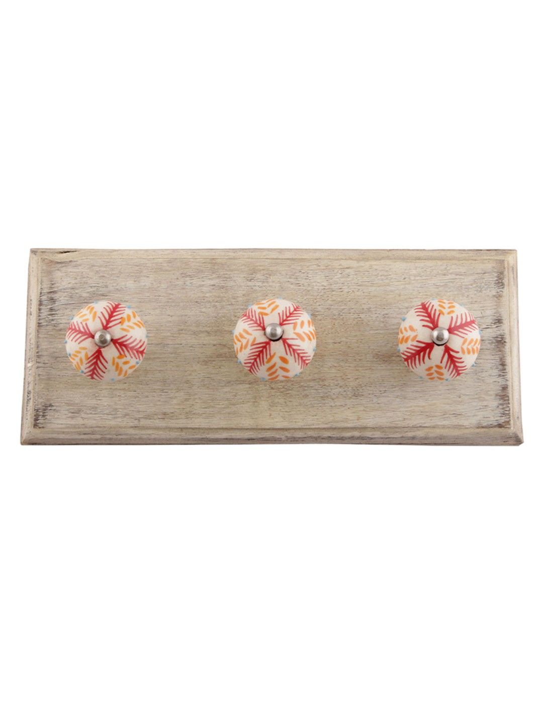 

Indianshelf Red & Beige Wooden Leaf Floral Printed Wall Hooks Holder