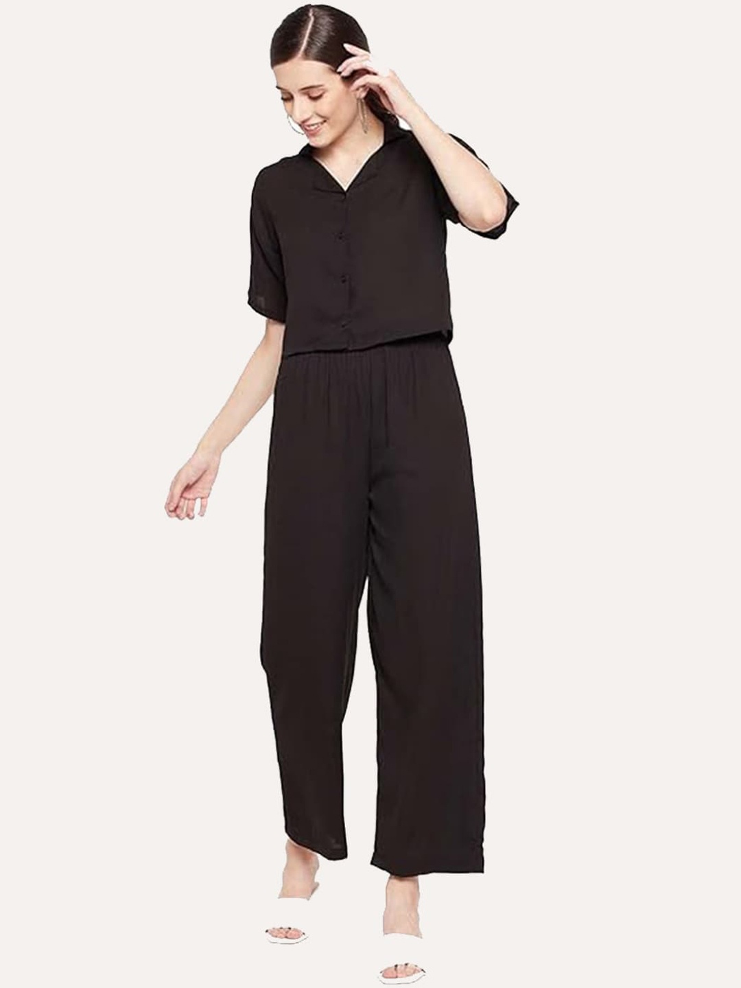 

Fleurt Shirt Collar Shirt With Trousers, Black