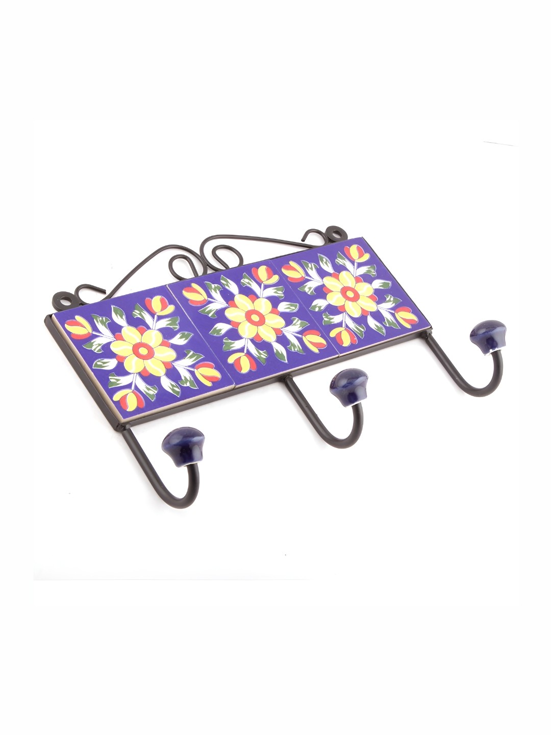 

Indianshelf Blue & Yellow Flower Tile Ceramic Wall Hooks