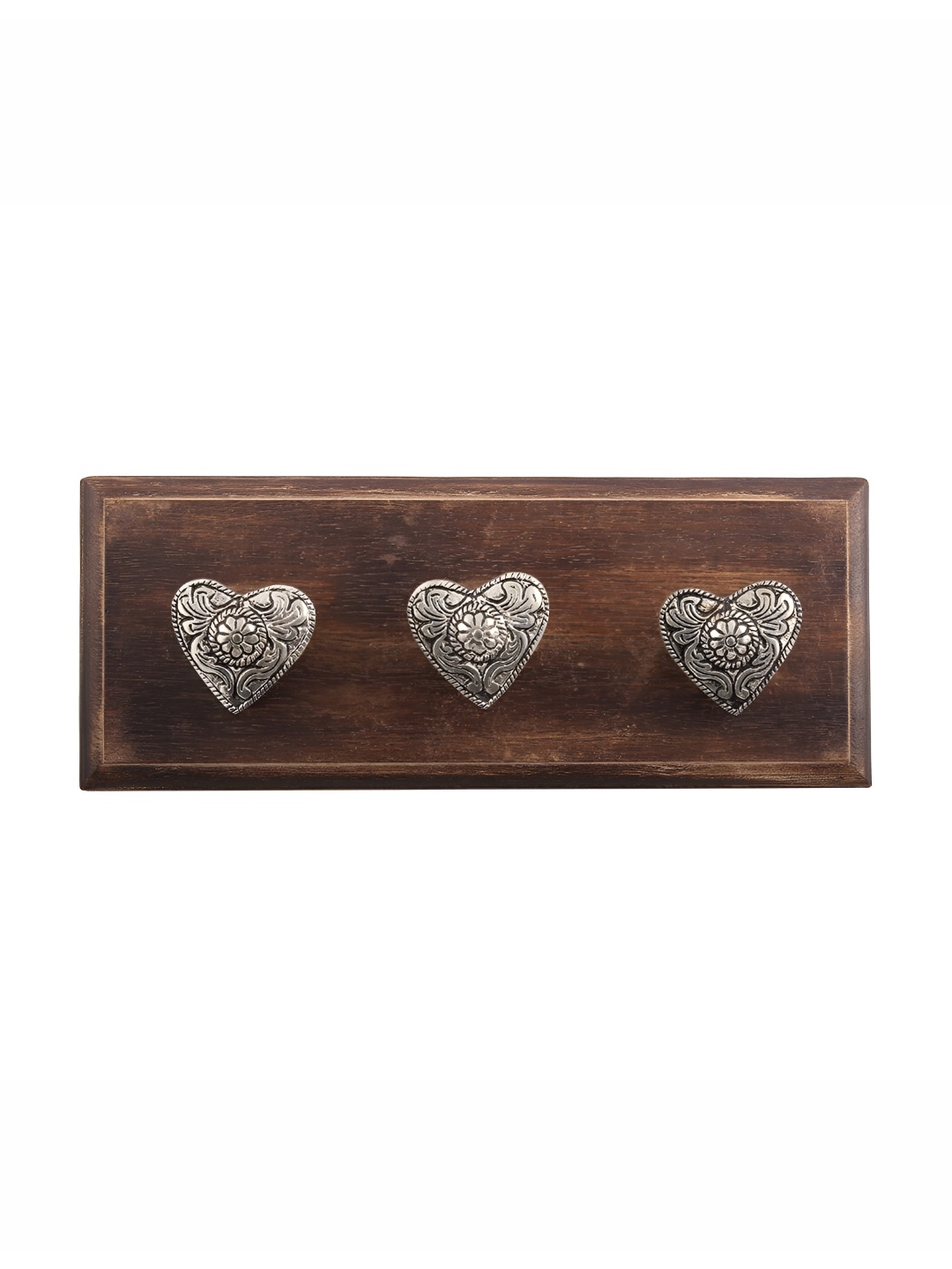 

Indianshelf Brown Carved Heart Wooden Wall Hooks, Silver