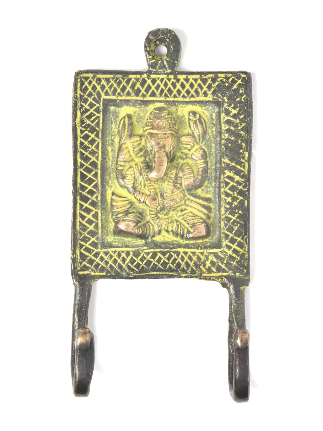 

Indianshelf Lime Green Tribal Ganesha Brass Wall Hook