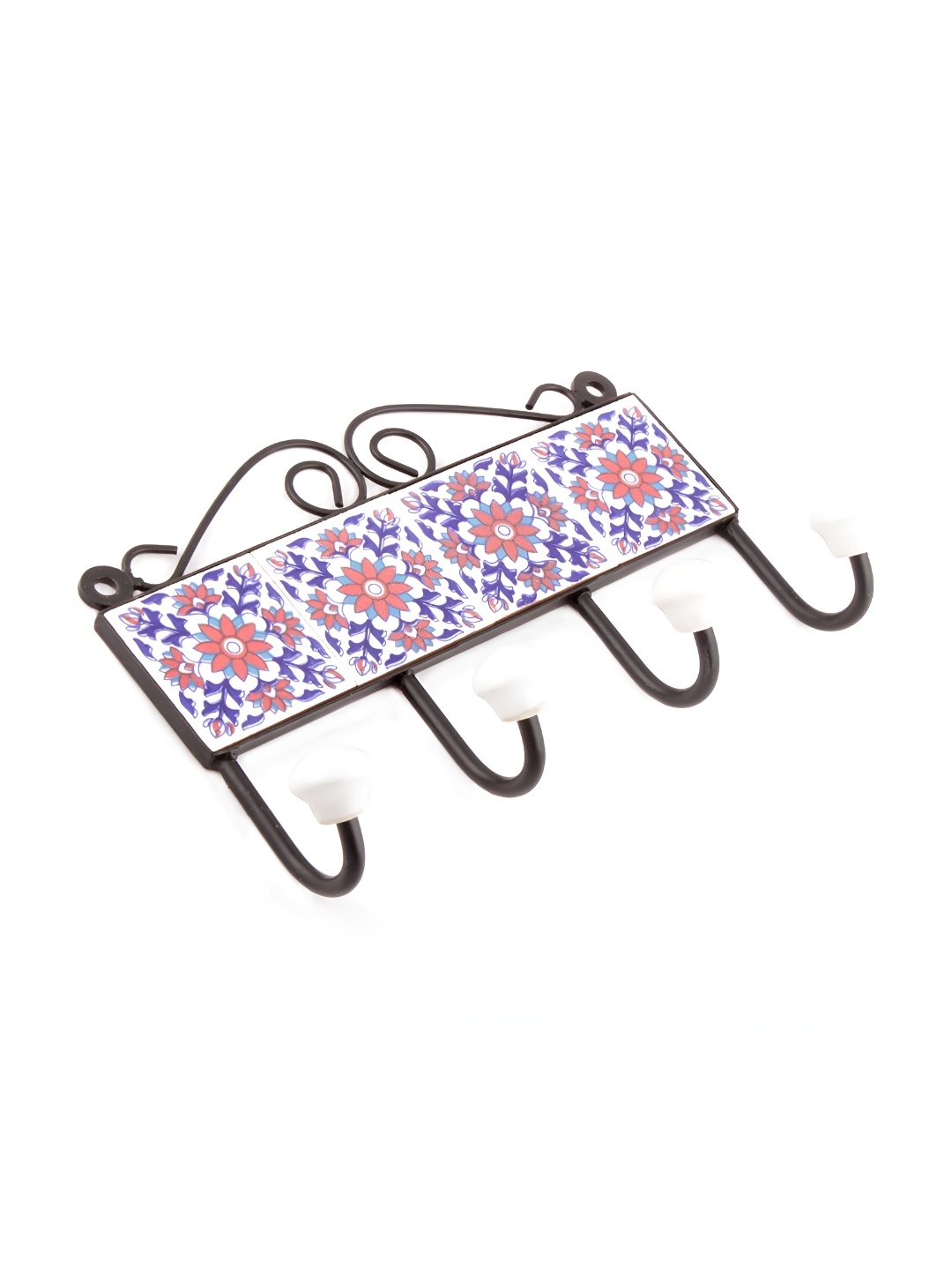 

Indianshelf White & Blue Sunflower Tile Ceramic Wall Hooks