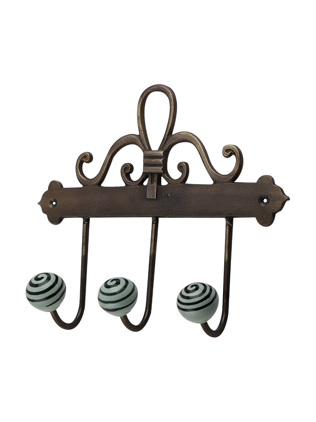 

Indianshelf Brown & Green Striped Ceramic 3-Hooks Wall Key Holder