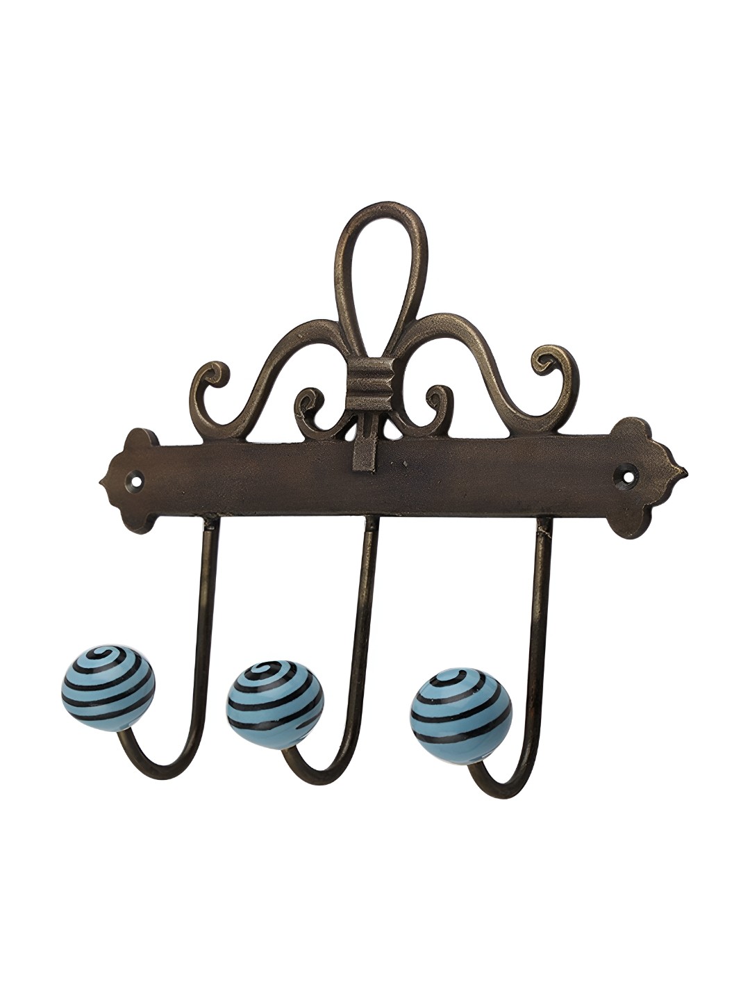 

Indianshelf Brown & Turquoise Blue Striped Melon Rectangle Shape Wooden Wall Hook