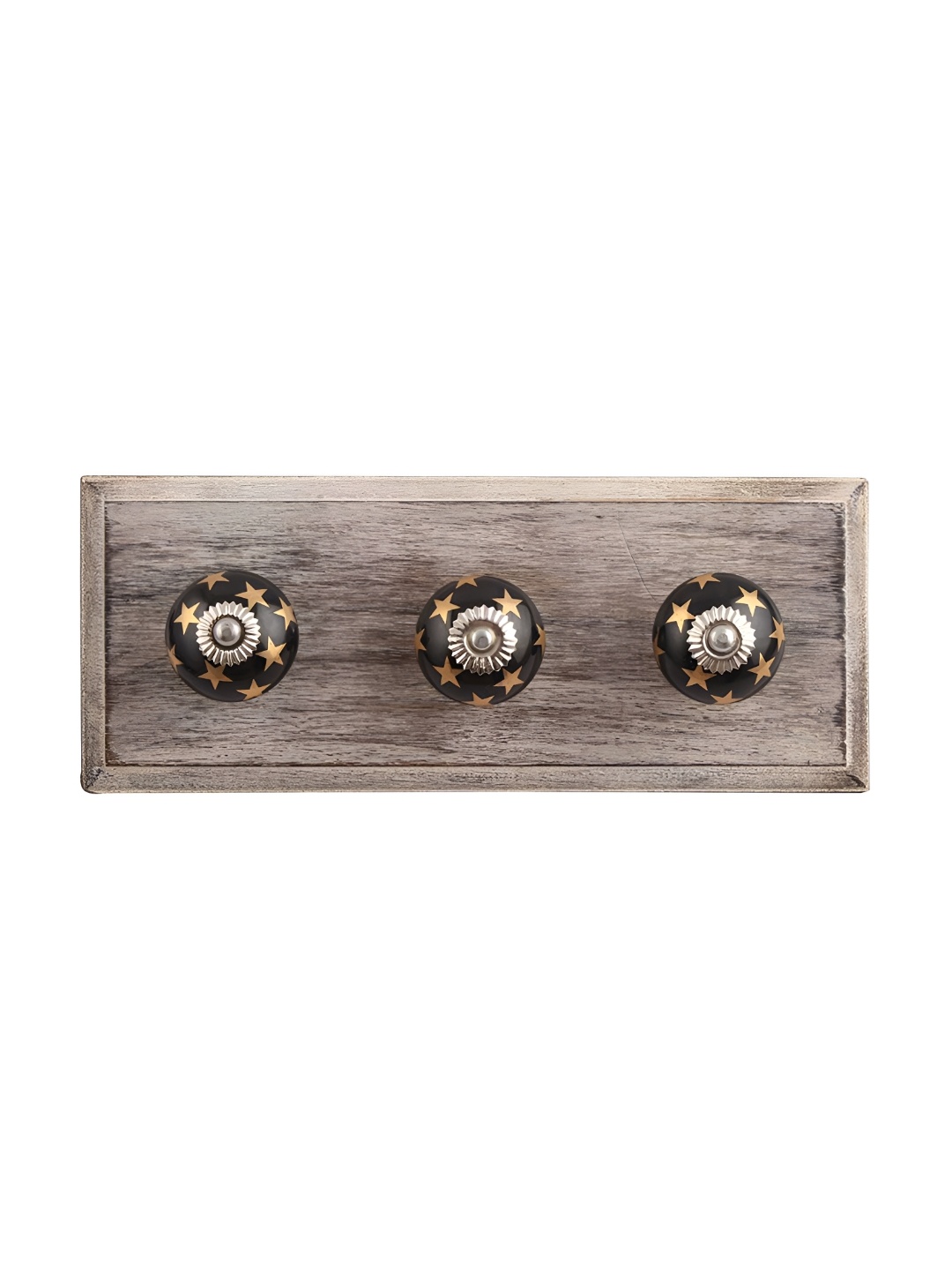 

Indianshelf Black & Beige Star Printed Wooden Wall Hooks Key Holder