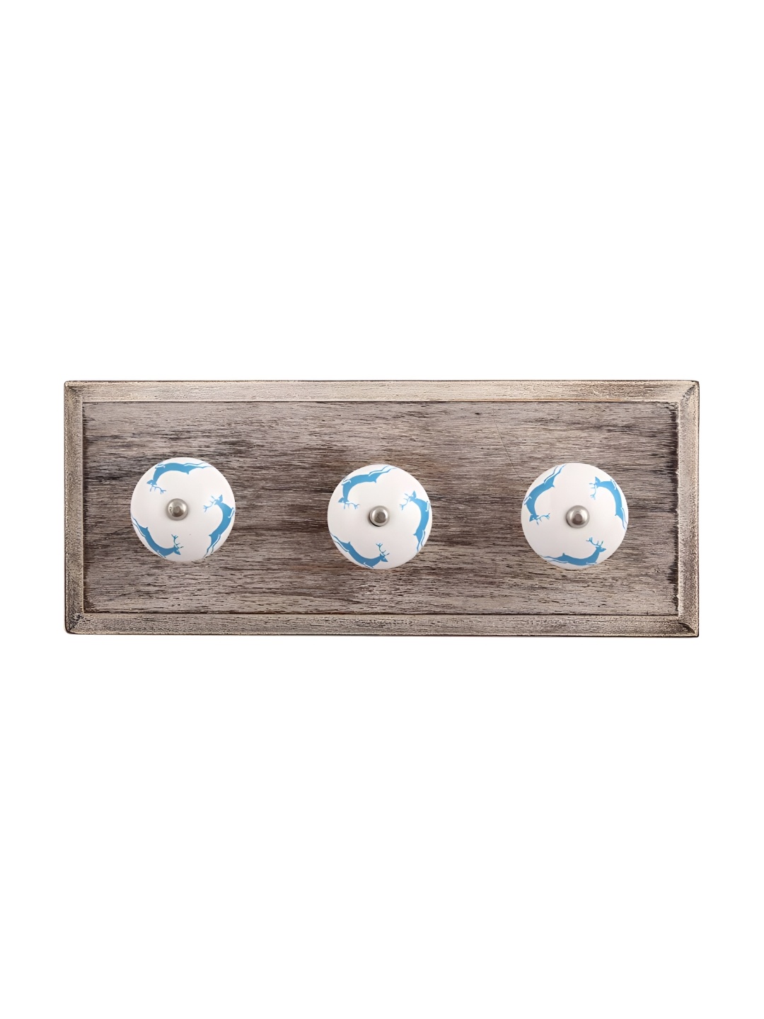 

Indianshelf Turquoise Blue & Beige Printed Wooden Wall 3 Hooks Key Holder