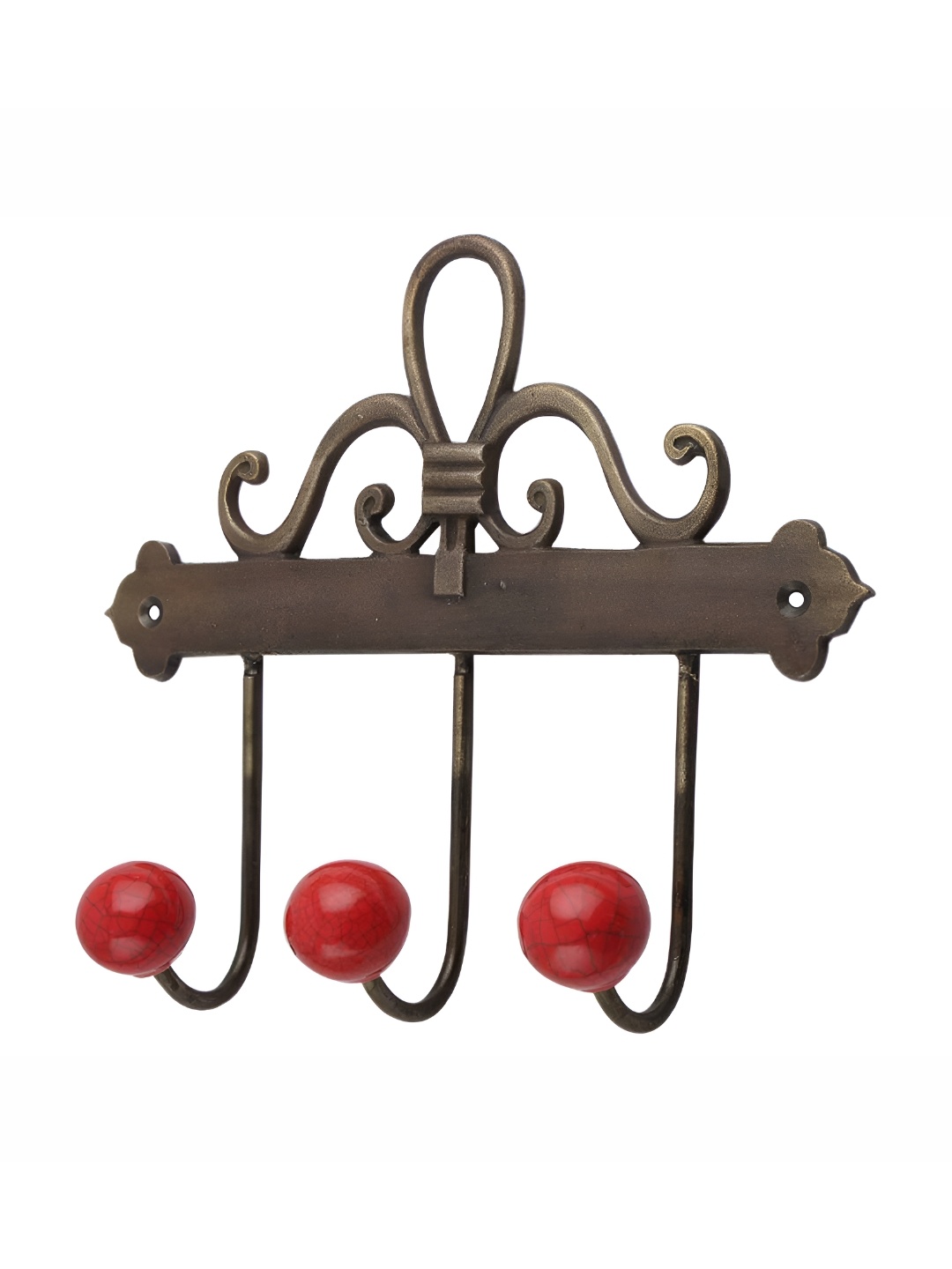 

Indianshelf Red & Brown Textured Ceramic Wall 3 Hooks Key Holder