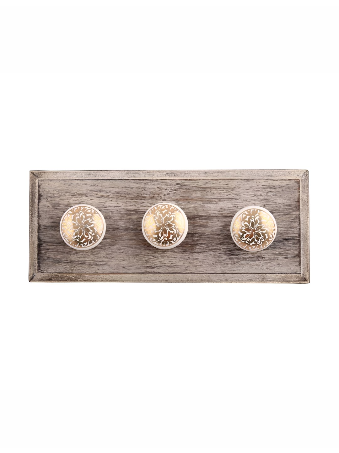 

Indianshelf Beige Ornamental Flower Wooden Wall Hooks Holder