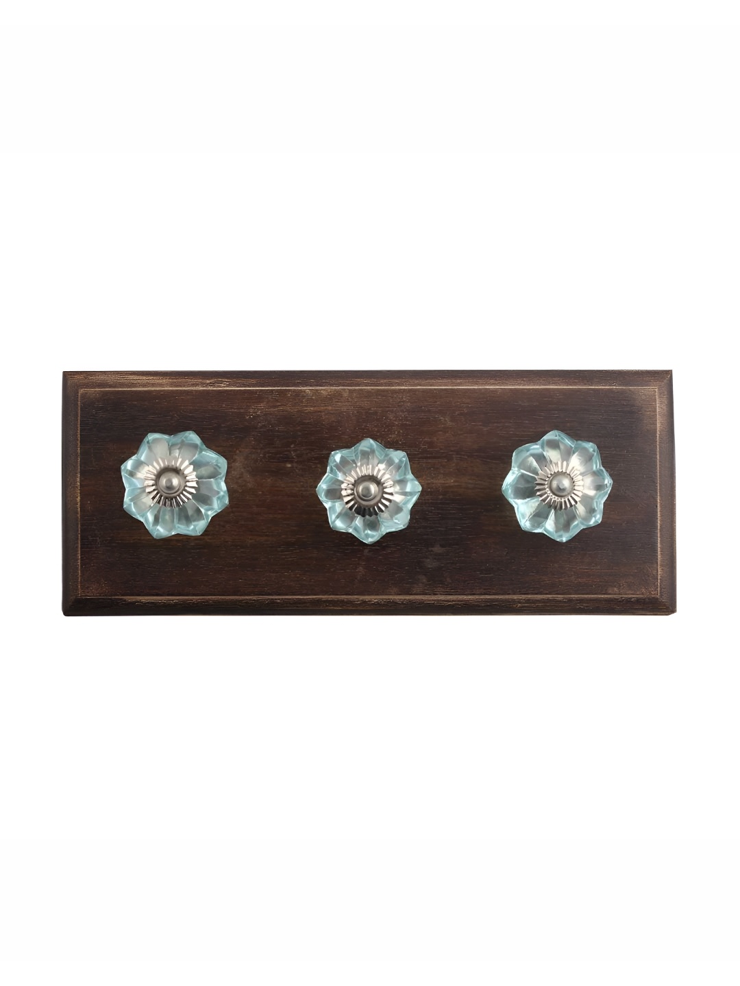

Indianshelf Turquoise Blue & Beige Melon Printed Wooden Wall Hooks Holder