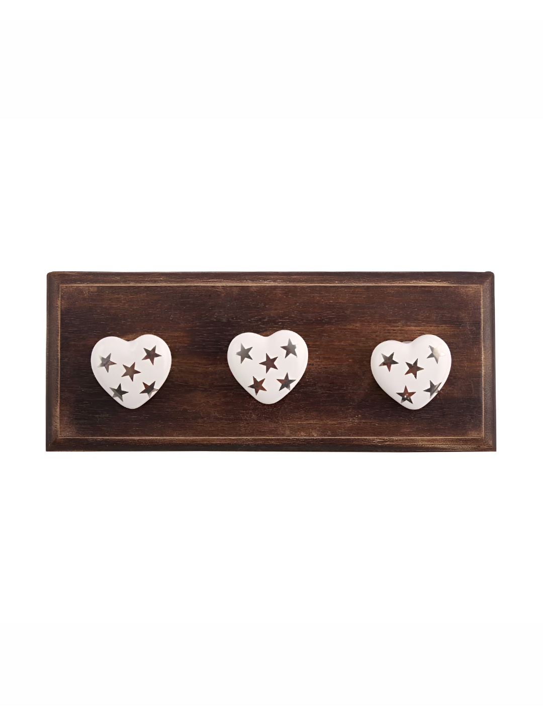 

Indianshelf Brown & White Star Printed Wooden Wall Hooks Key Holder