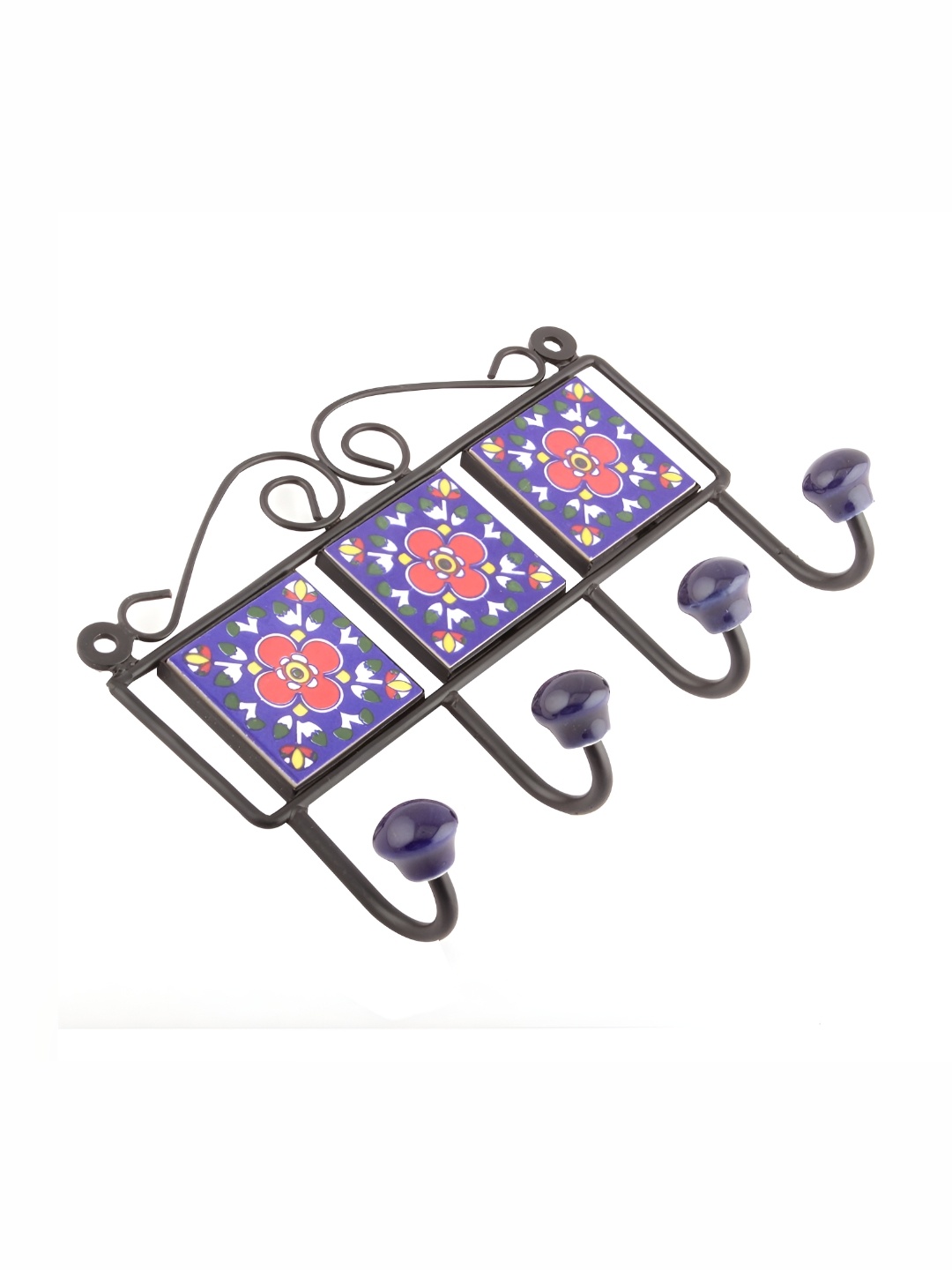 

Indianshelf Green & Blue Floral Printed Ceramic Wall Hooks Key Holder