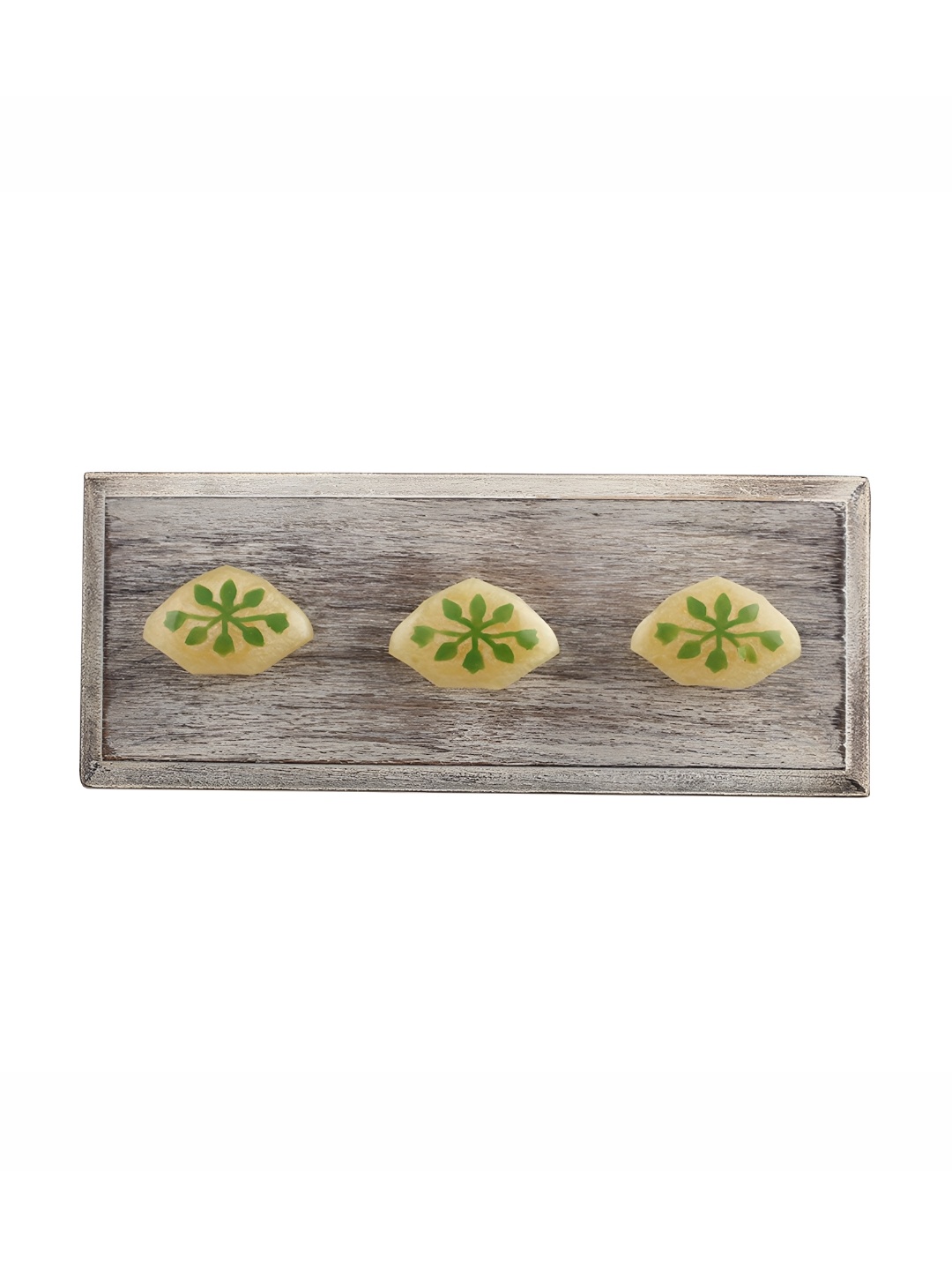 

Indianshelf Green & Yellow Solid Wooden 3-Hooks Wall Key Holder