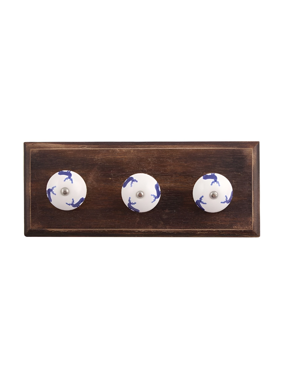 

Indianshelf White & Blue & Brown Printed Wood 3-Hooks Wall Key Holder