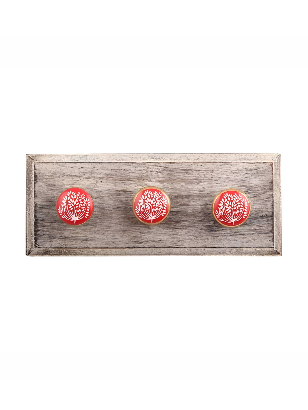 

Indianshelf Beige & Red Floral Printed Wooden Wall Hooks Key Holder