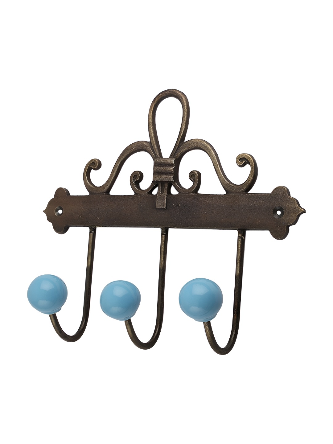 

Indianshelf Turquoise Blue & Brown Ceramic Wall 3 Hooks Key Holder