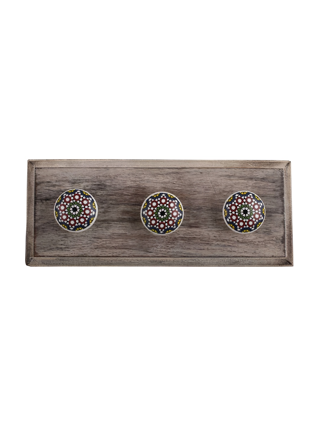

Indianshelf Brown & Blue Printed Wooden Wall 3 Hooks Key Holder