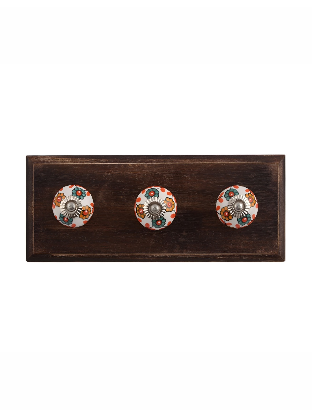 

Indianshelf White & Green Printed Wooden 3-Hooks Wall Key Holder
