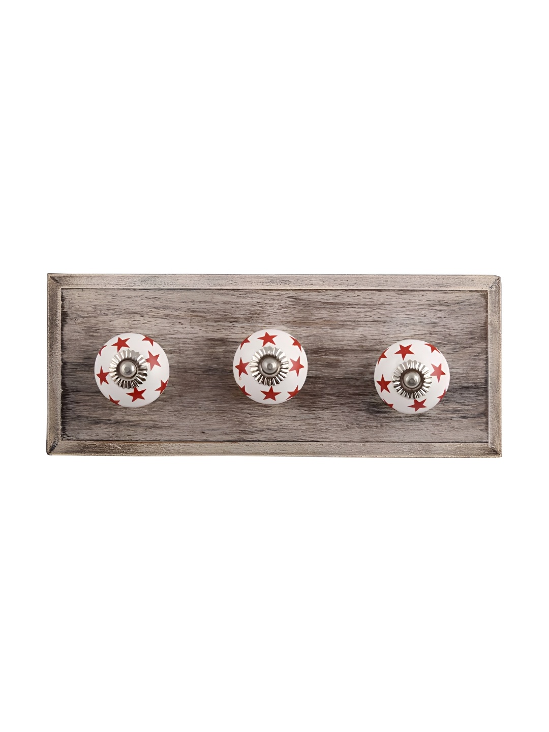 

Indianshelf Red, White & Brown Printed Wood 3-Hooks Wall Key Holder