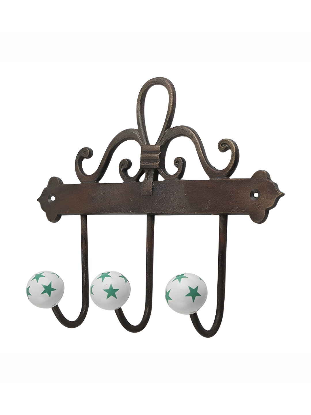 

Indianshelf Brown & Green Star Printed Ceramic Wall Hooks Key Holder