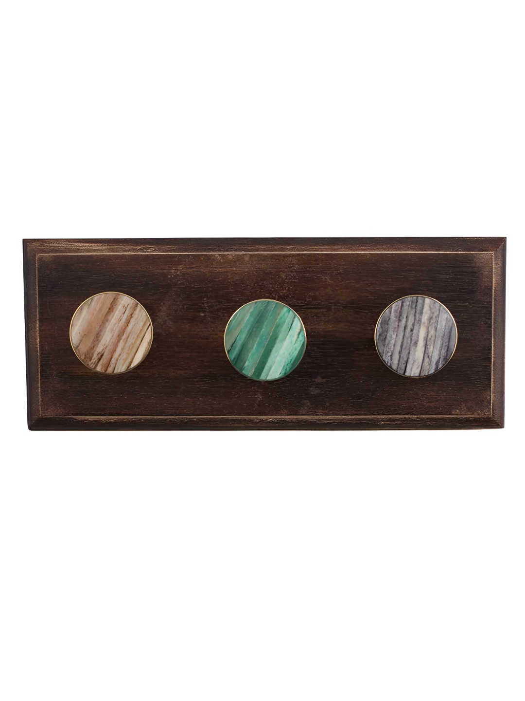 

Indianshelf Biege & Green Striped Wooden Wall Hooks Key Holder, Beige