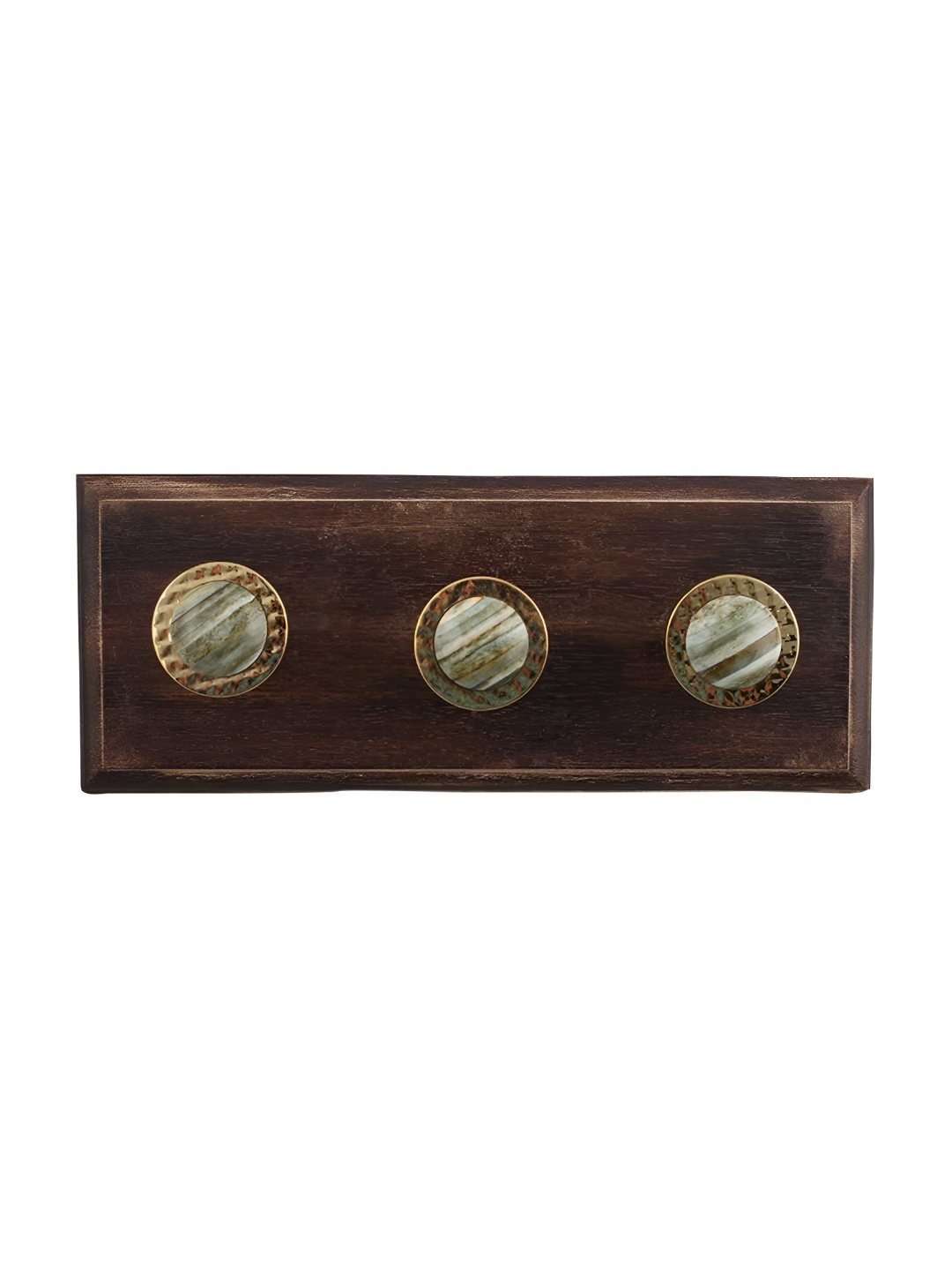 

Indianshelf Brown & Green Striped Wood 3-Hooks Wall Key Holder