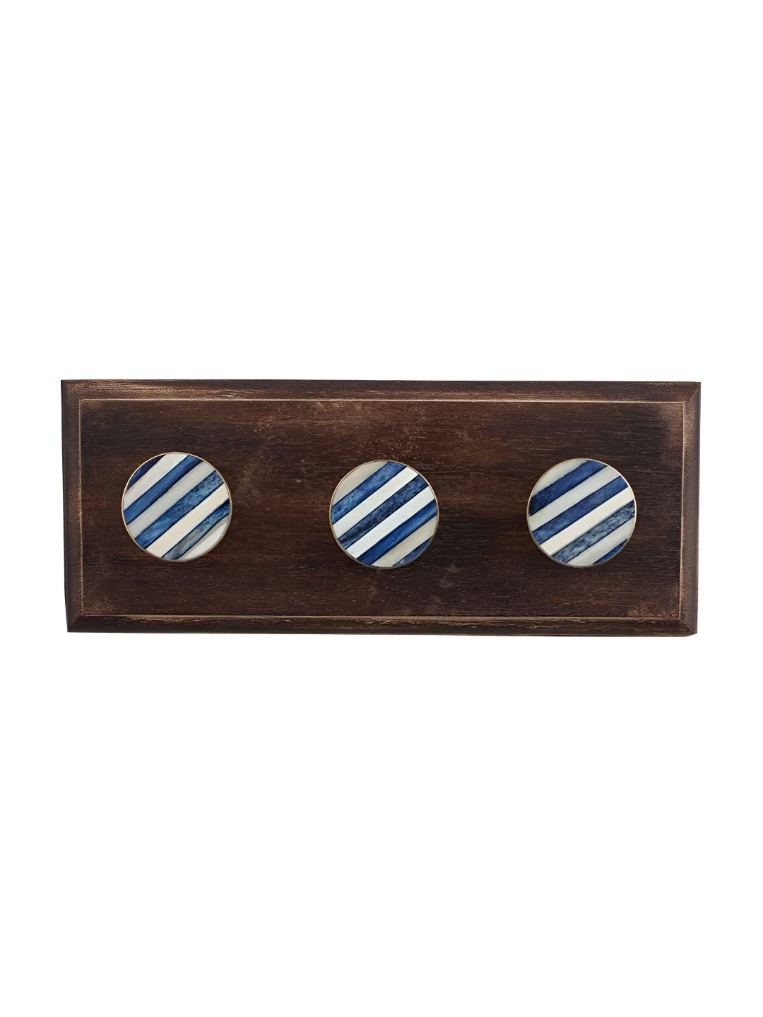 

Indianshelf Brown & Blue Striped Wooden Wall Hooks Key Holder