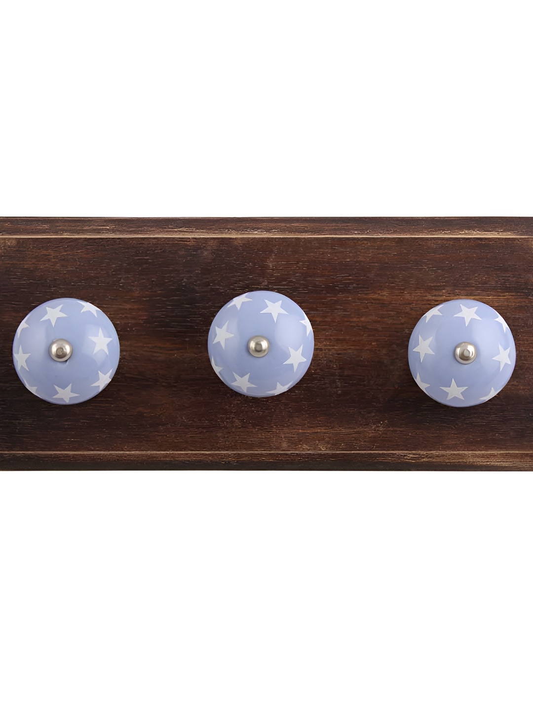 

Indianshelf Blue & White Star Design Wooden Wall Hooks Key Holder